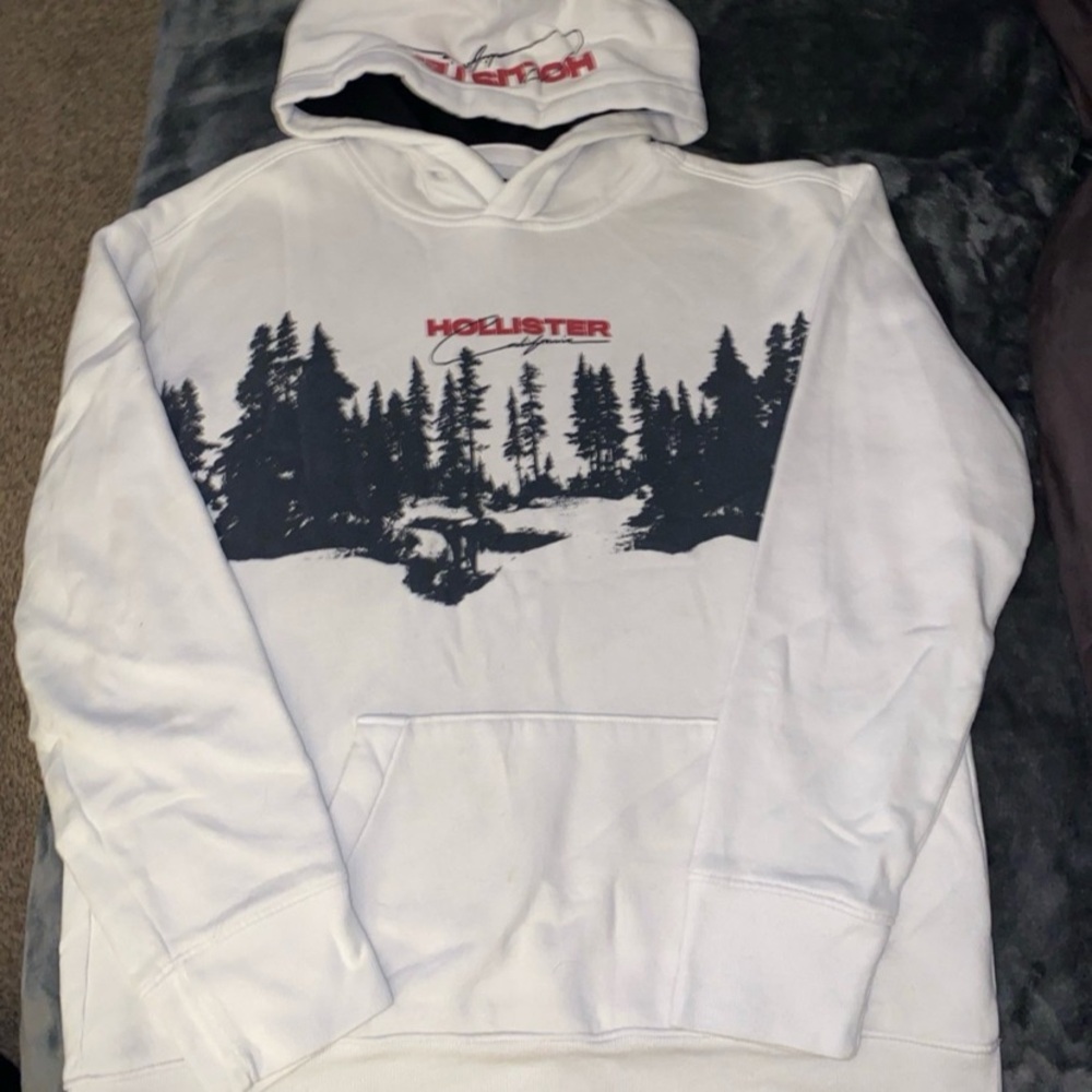Hollister -White Hoodie with Black Tree Design